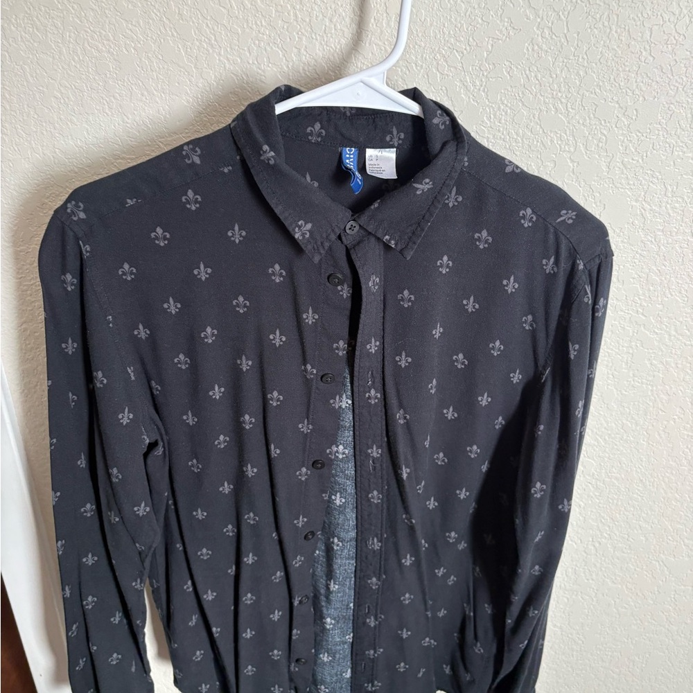 Divided Black Fleur-de-Lis Button Down Shirt